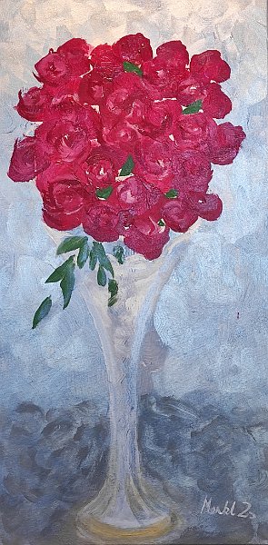 386.jpg - Vörös rózsák pink árnyalattal - 80 x 40 cm, akril, vászon