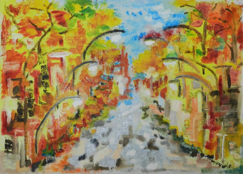 207.JPG - Városi ősz - 50 x 70 cm, akril, farost